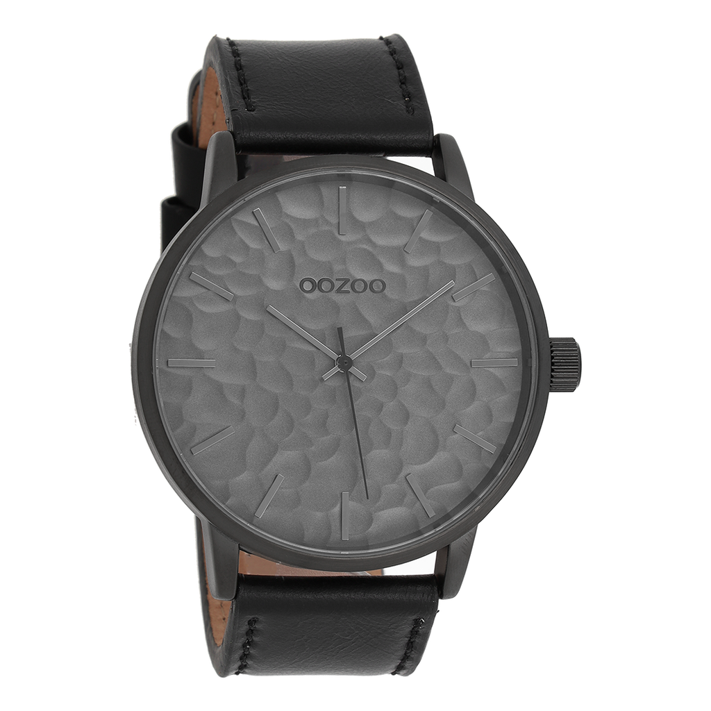 Black OOZOO watch with black leather strap - C9444