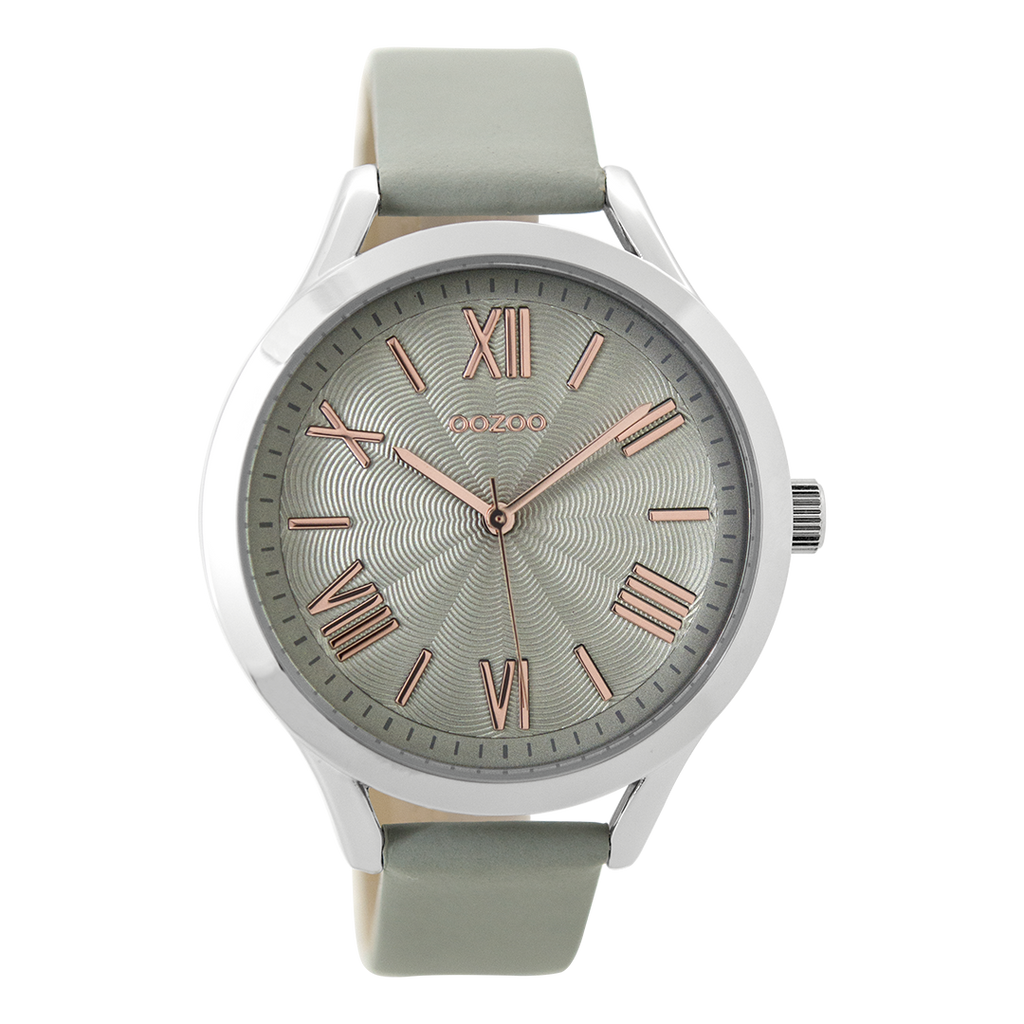 OOZOO Montre en couleur argent avec bracelet en cuir en gris pierre - C9477