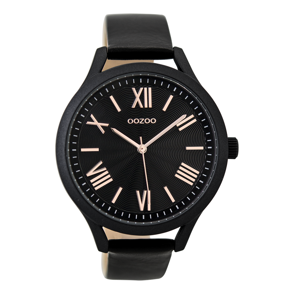 OOZOO Montre en noir avec bracelet en cuir en noir - C9479