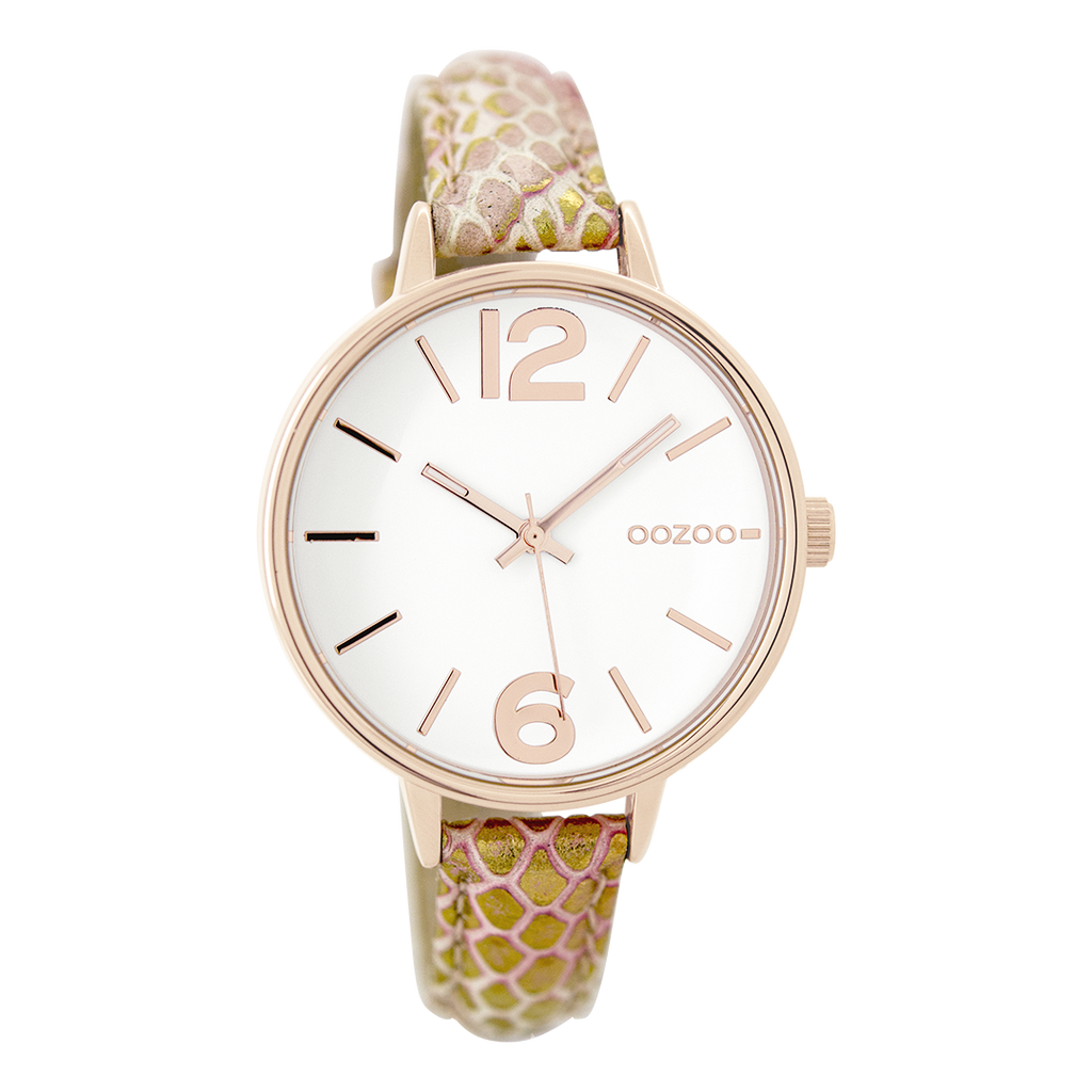 Rosé goudkleurige OOZOO horloge met goudkleurige leren band - C9481