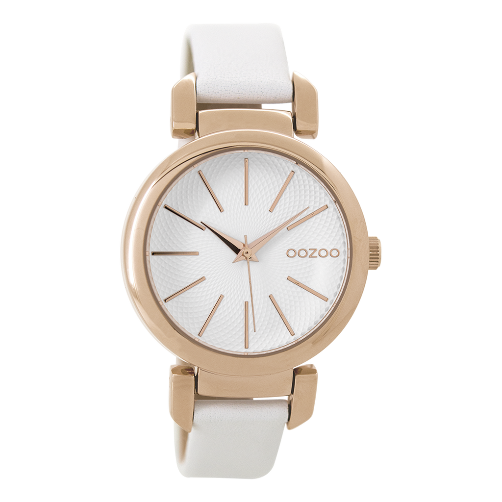 Rosé goudkleurige OOZOO horloge met witte leren band - C9485