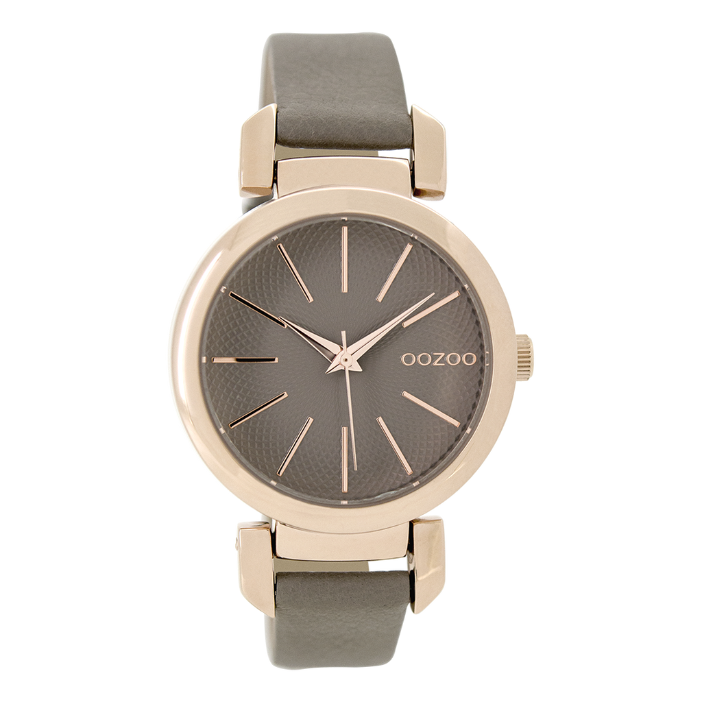 Rosé goudkleurige OOZOO horloge met taupe leren band - C9488