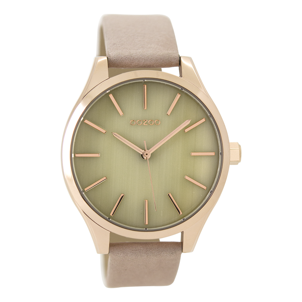 Silver coloured OOZOO watch with pink grey  leather strap - C9502