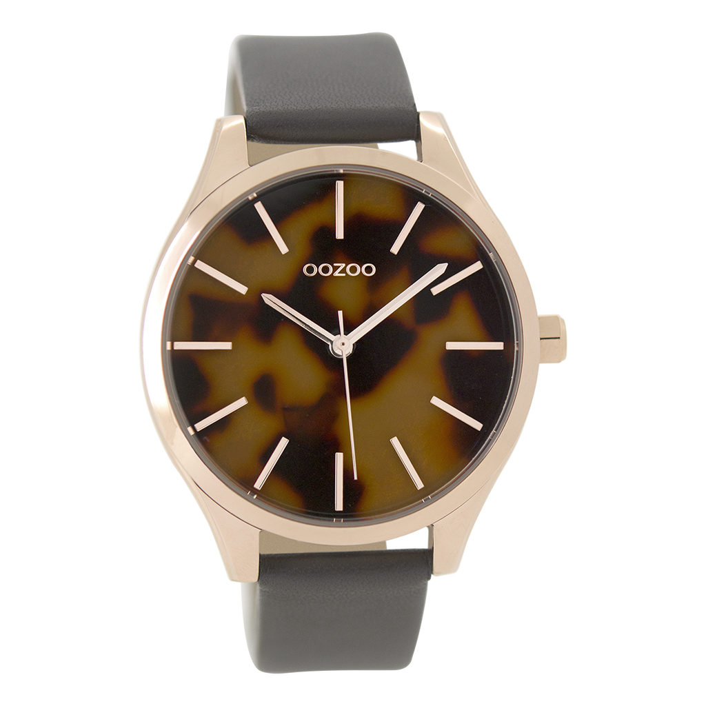 Rose gold coloured OOZOO watch with elephant grey leather strap - C9504