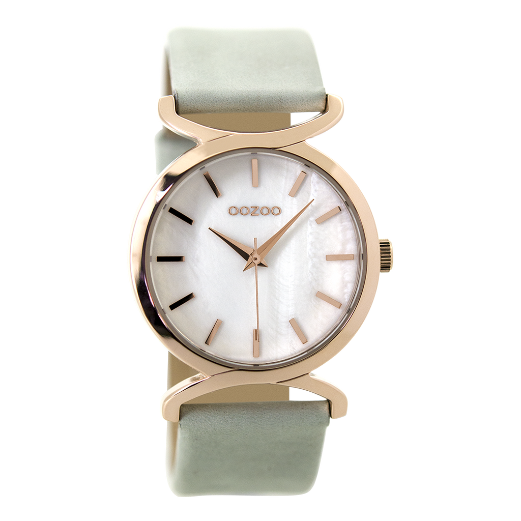 OOZOO Montre en couleur or rose  avec bracelet en cuir en blue clair - C9527