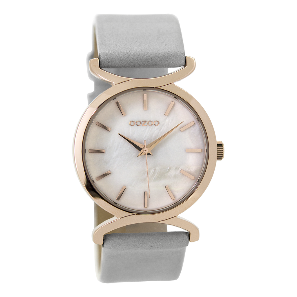 OOZOO Montre en couleur or rose  avec bracelet en cuir en gris pierre - C9528