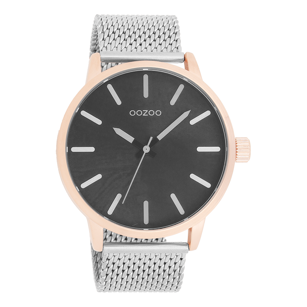 OOZOO Montre en couleur or rose  avec bracelet en mesh en couleur argent - C9657