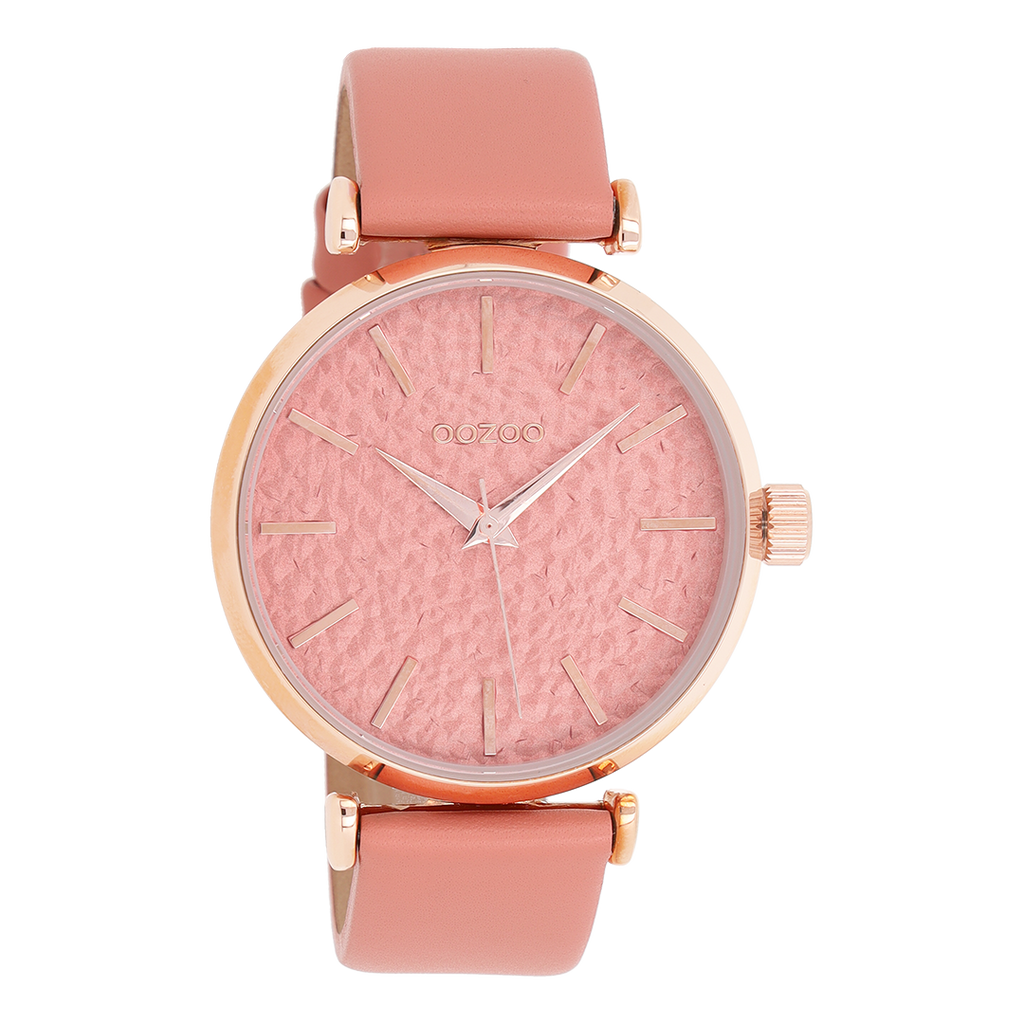 Rose gold coloured OOZOO watch with pink leather strap - C9667