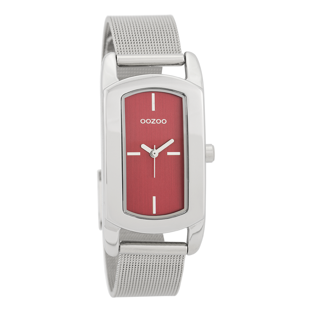 Silver coloured OOZOO watch with silver coloured metal mesh bracelet - C9702