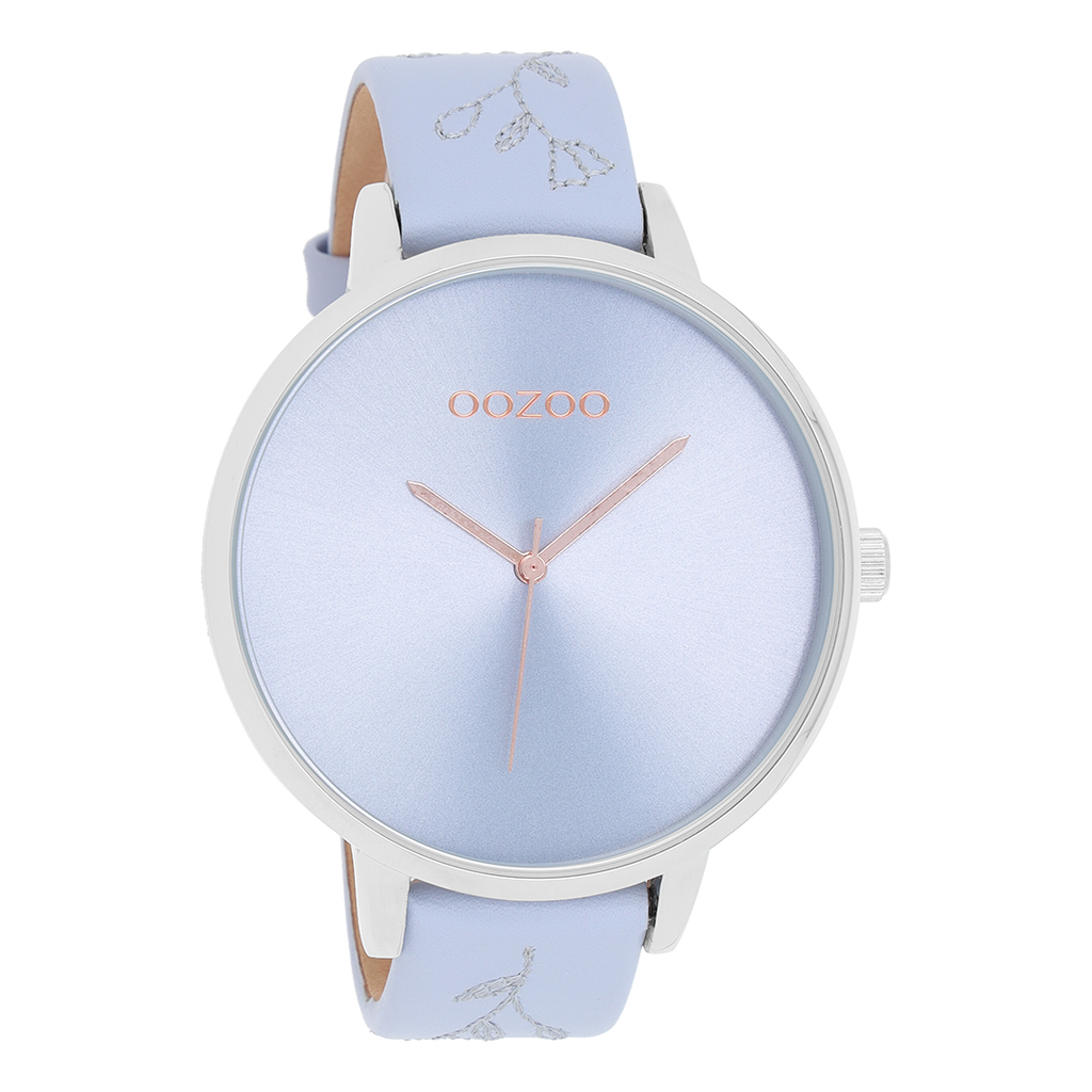 OOZOO Montre en couleur argent avec bracelet en cuir en lilas - C9716