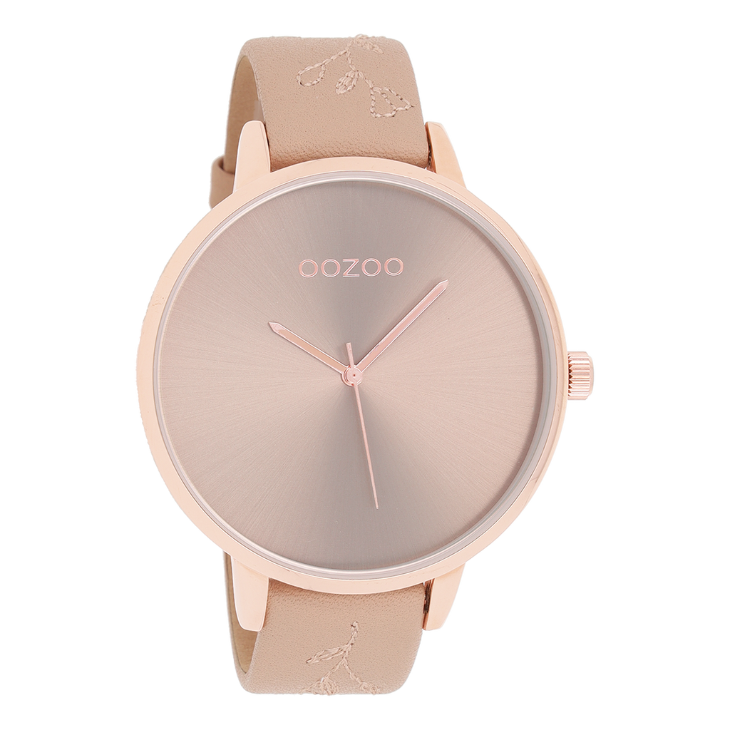 OOZOO Montre en couleur or rose  avec bracelet en cuir en rose poudré - C9717