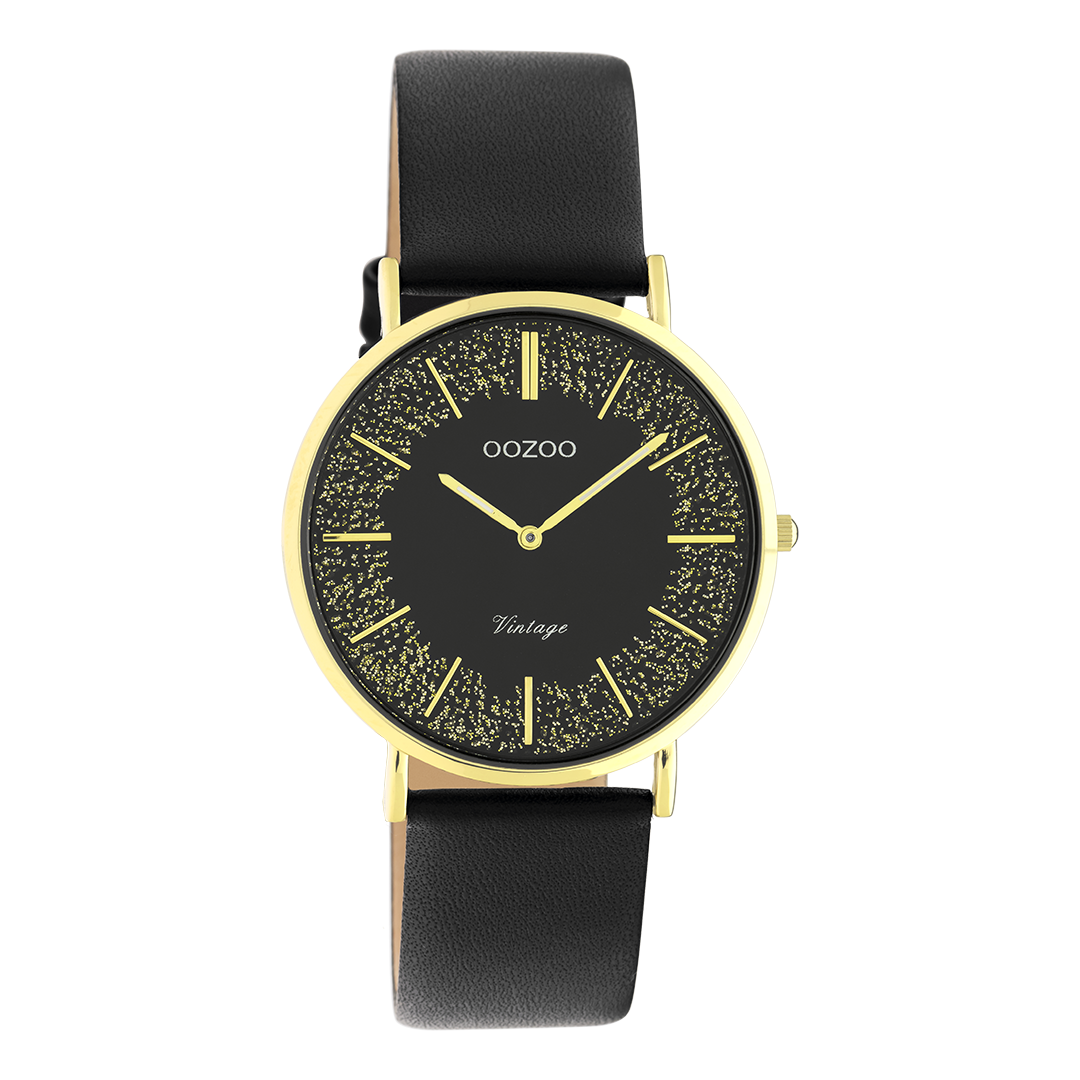 Gold coloured OOZOO watch with black leather strap C20186